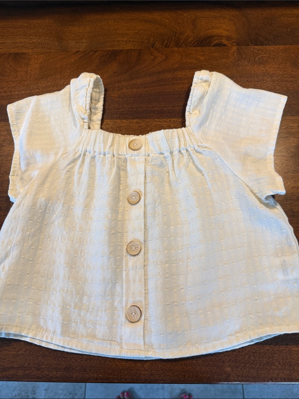 Girls' Cream Button-Front Smocked Strap Shirt